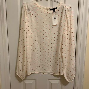 Banana republic medium white with pink /red hearts long sleeve blouse